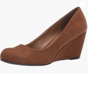 FOWT Women's Classic Wedge Pumps Basic Closed Almond Toe Thick High Heels Brown